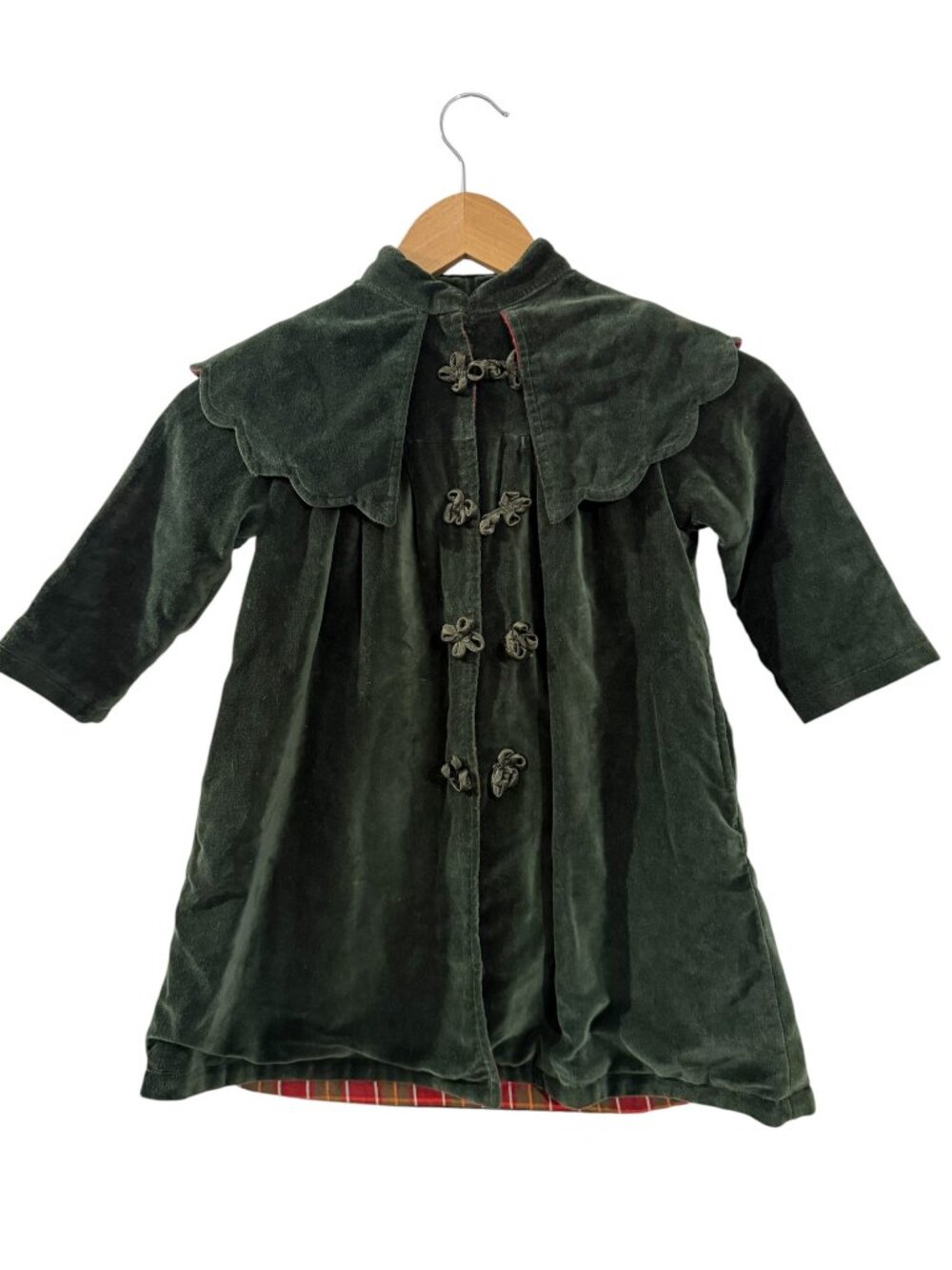 VTG April Cornell Girls Green Velvet Scalloped Collar Coat 3